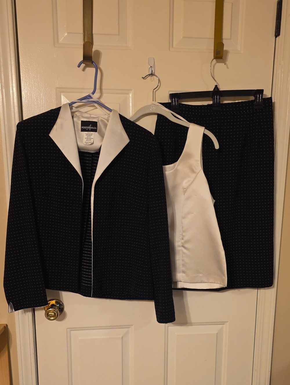 Positive Attitude Black Pin-dot 3-Piece Women's Suit with White Shell